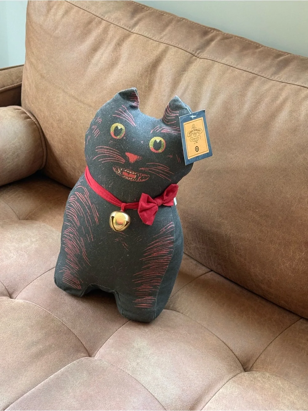 John Derian For Target Decorative Black Cat Pillow with Red Bow NWT